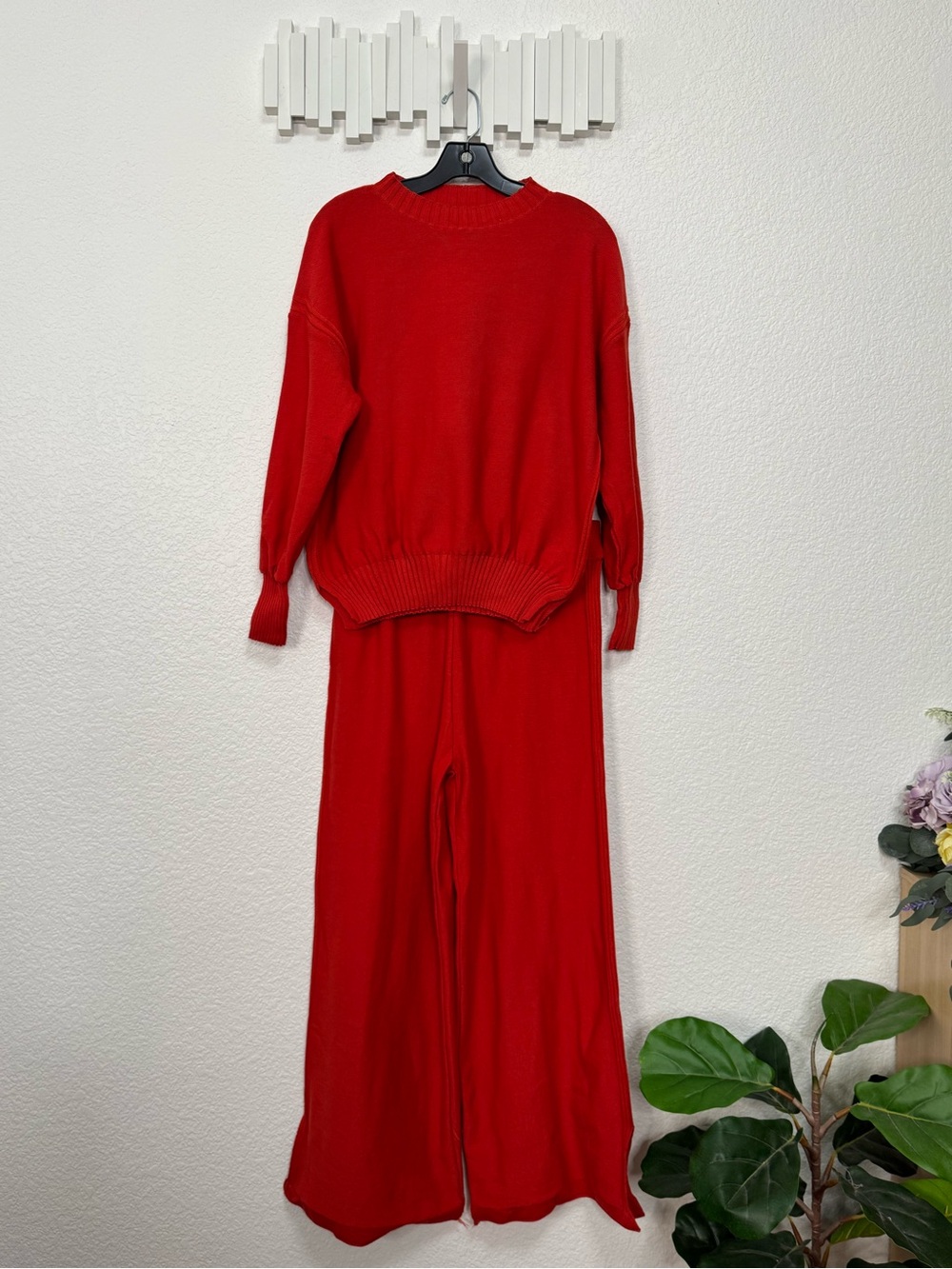 FME Bright Red Knit Sweater Wide Leg Pants Two Piece Matching Set NWOT